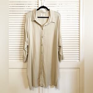 Electric & Rose Button Down Shirt Dress in Beige Tan XS/S